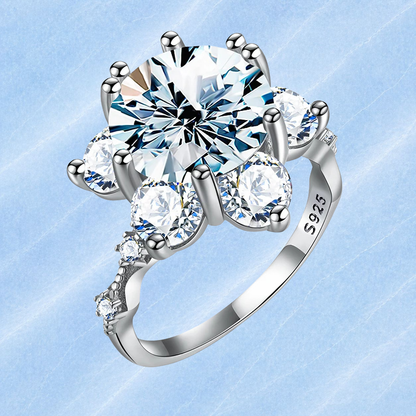 Sunflower Moissanite Ring, 18K White Gold-Plated