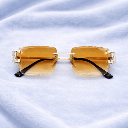 Brown Iced out Designer Glasses