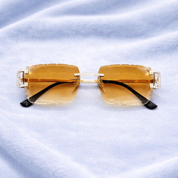 Brown Iced out Designer Glasses