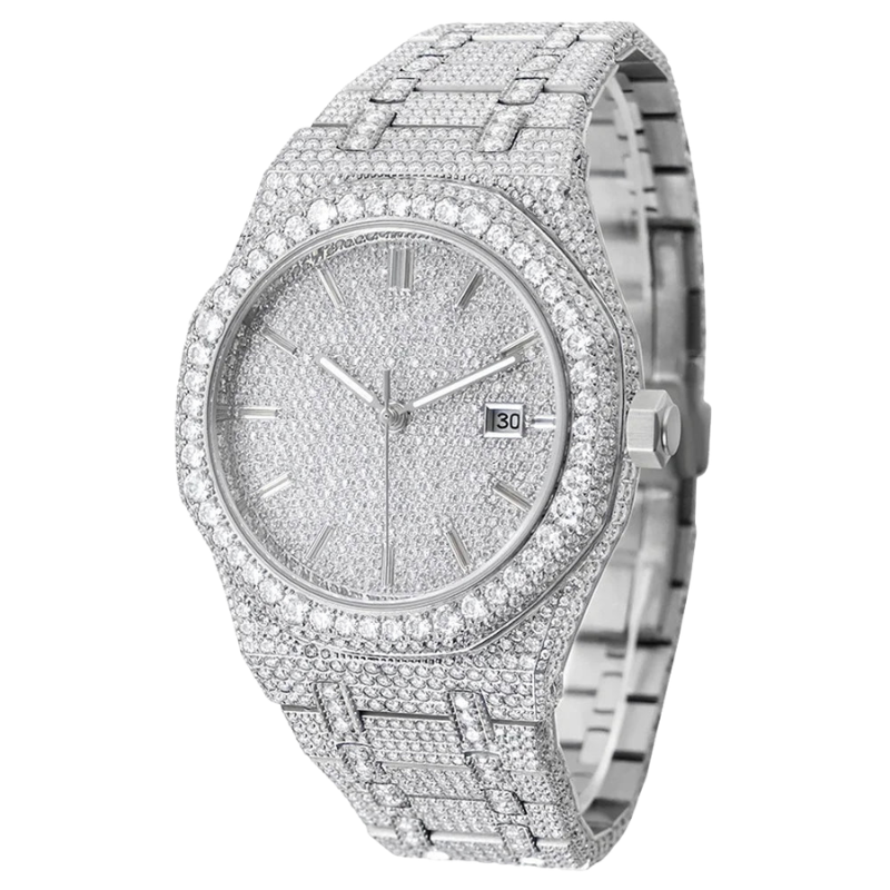 Bust Down Moissanite Watch 14K White Gold 42mm
