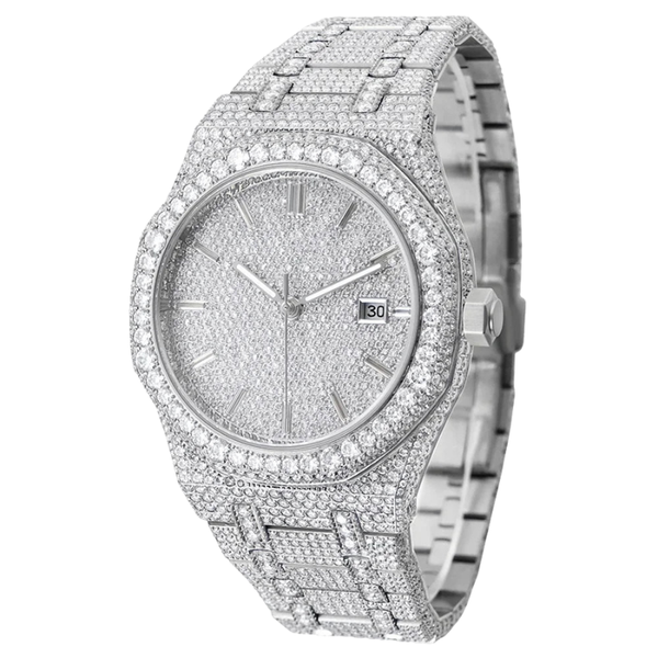 Bust Down Moissanite Watch 14K White Gold 42mm
