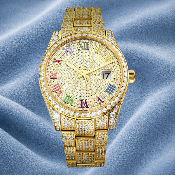 Bust Down VVS Moissanite Watch 14K Yellow Gold 41MM