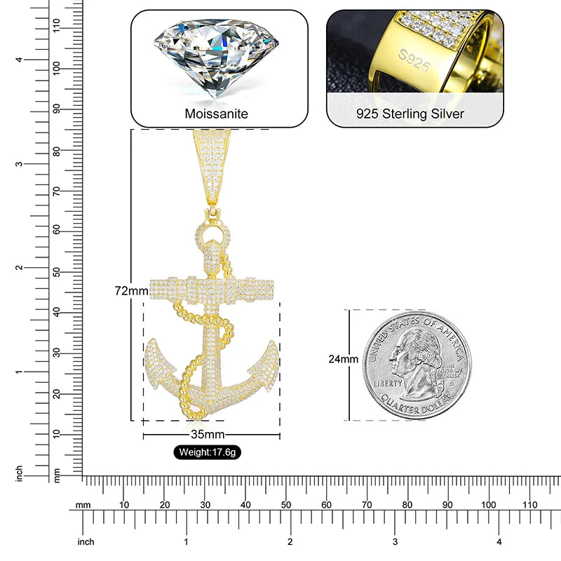 Moissanite Anchor Pendant