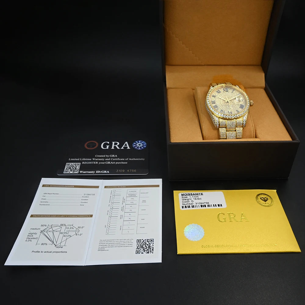 Bust Down VVS Moissanite Watch 14K Yellow Gold 41MM