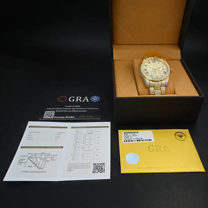 Bust Down VVS Moissanite Watch 14K Yellow Gold 41MM