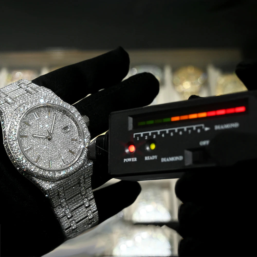 Bust Down Moissanite Watch 14K White Gold 42mm