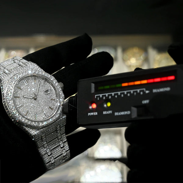 Bust Down Moissanite Watch 14K White Gold 42mm