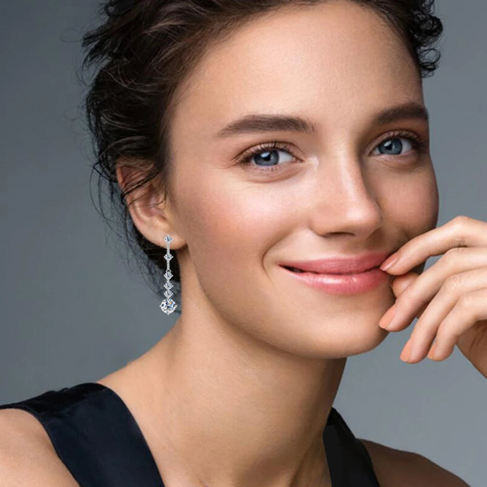 Long Tassel Earrings, 18K White Gold-Plated