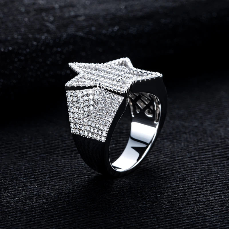 Moissanite Pentagram 14K White Gold-Plated Ring
