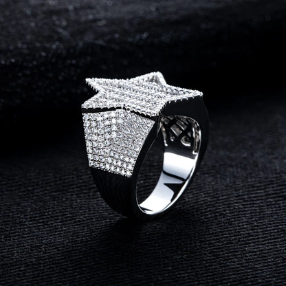 Moissanite Pentagram 14K White Gold-Plated Ring