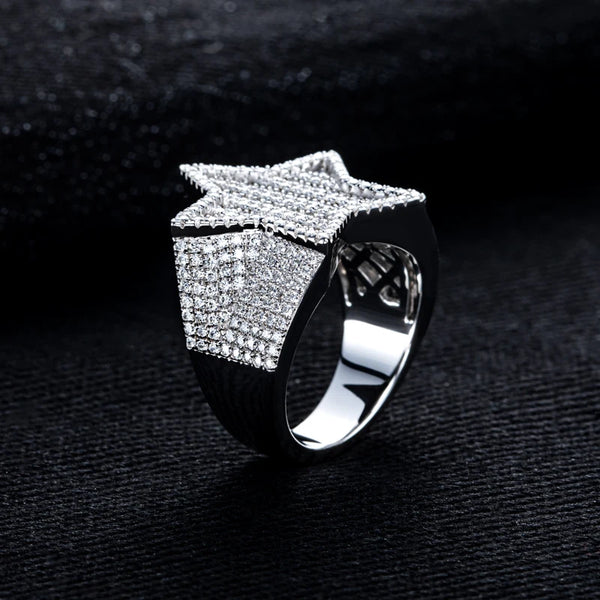 Moissanite Pentagram 14K White Gold-Plated Ring
