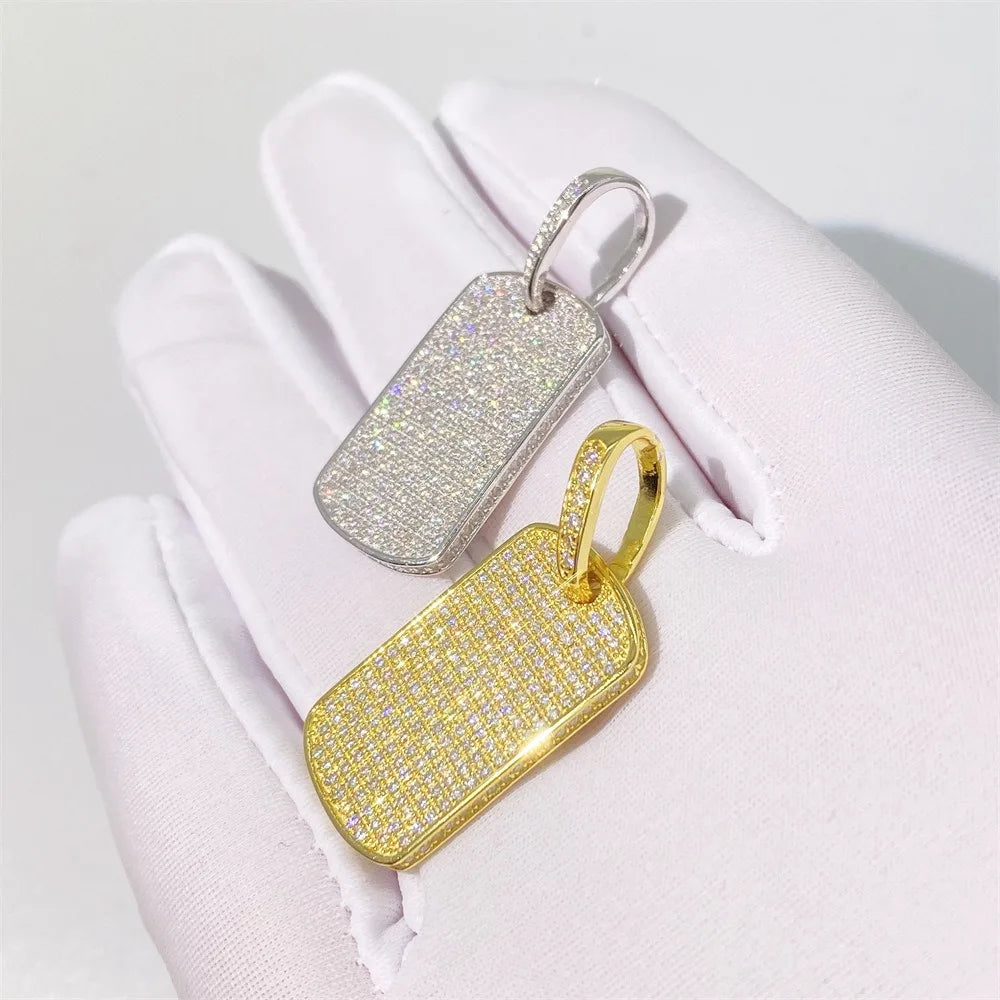 925 Silver Iced Moissanite Dog Tag Pendant Hiphop Rock Men Jewelry Bling Diamond Charm Pendant Necklaces Pass Tester with Gra