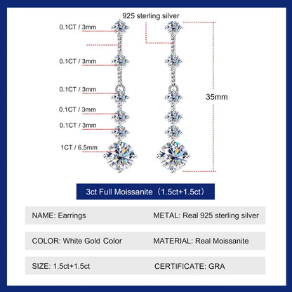Long Tassel Earrings, 18K White Gold-Plated