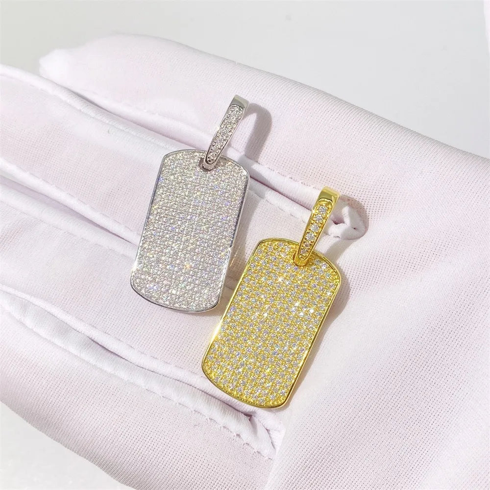 925 Silver Iced Moissanite Dog Tag Pendant Hiphop Rock Men Jewelry Bling Diamond Charm Pendant Necklaces Pass Tester with Gra