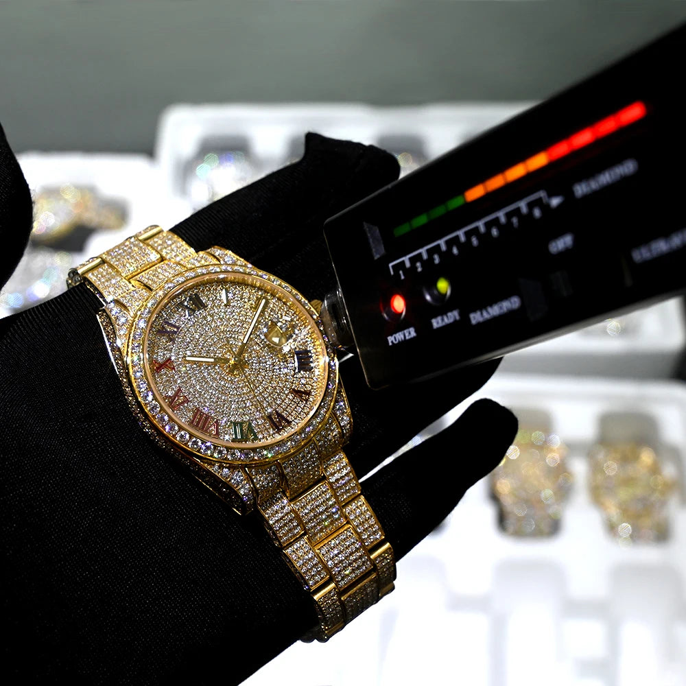 Bust Down VVS Moissanite Watch 14K Yellow Gold 41MM