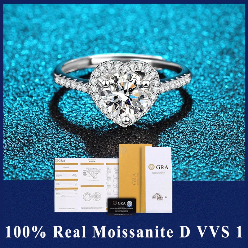 HEART MOISSANITE RING 1ct, Adjustable