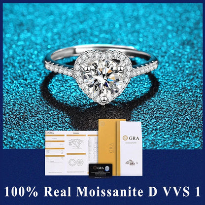 HEART MOISSANITE RING 1ct, Adjustable