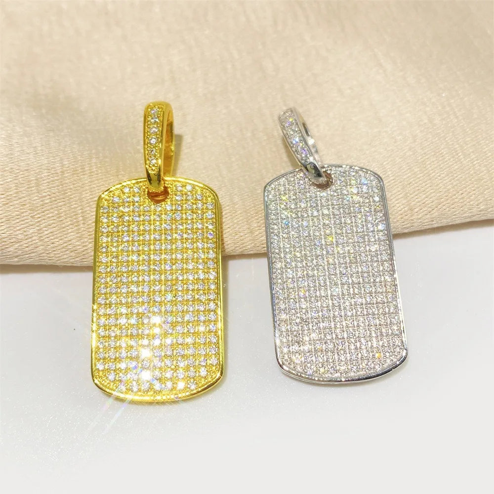 925 Silver Iced Moissanite Dog Tag Pendant Hiphop Rock Men Jewelry Bling Diamond Charm Pendant Necklaces Pass Tester with Gra