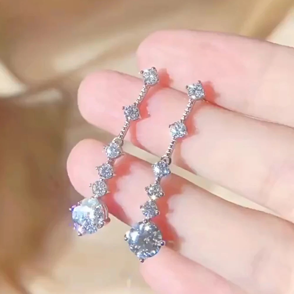Long Tassel Earrings, 18K White Gold-Plated