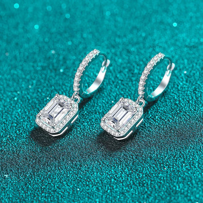Radiant Cut 1C Drop Earrings, White Gold-Plated
