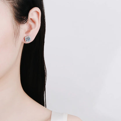 Square Stud 1C Earrings, 14K White Gold-Plated