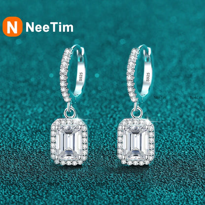 Radiant Cut 1C Drop Earrings, White Gold-Plated