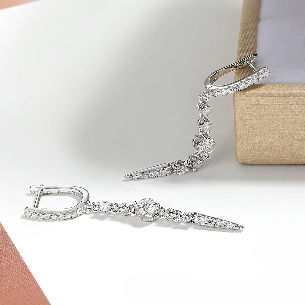 Long Tassel Drop Earrings, White Gold-Plated 18K
