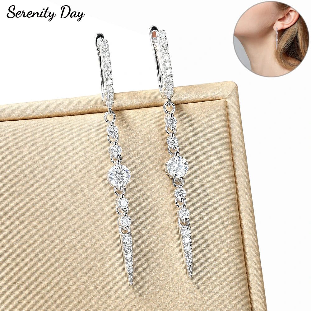 Long Tassel Drop Earrings, White Gold-Plated 18K