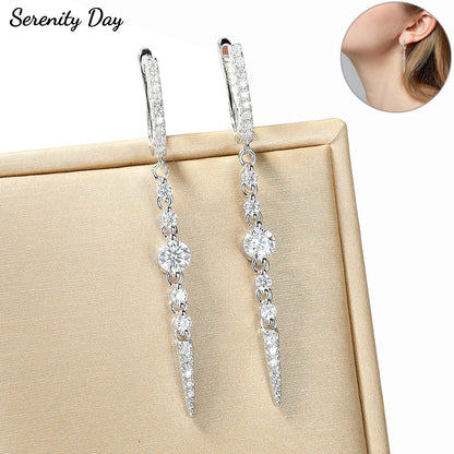Long Tassel Drop Earrings, White Gold-Plated 18K