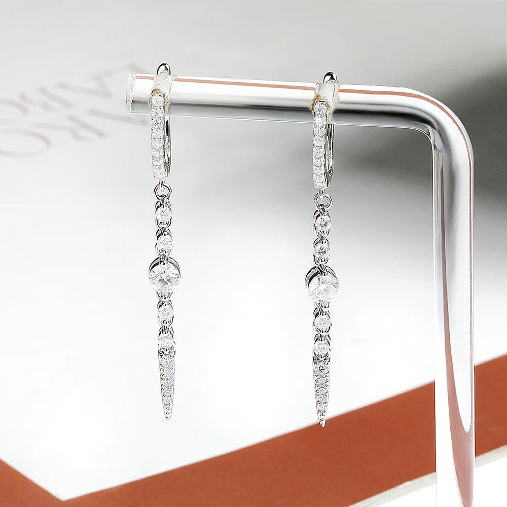 Long Tassel Drop Earrings, White Gold-Plated 18K