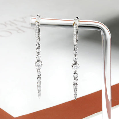 Long Tassel Drop Earrings, White Gold-Plated 18K
