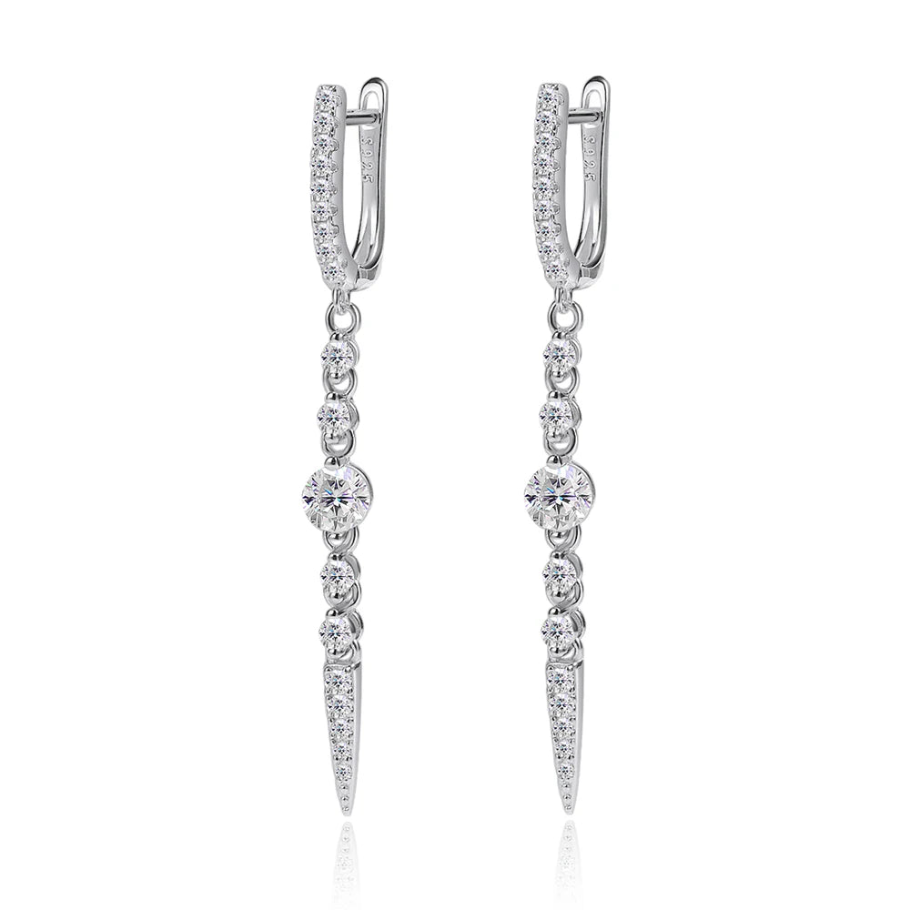 Long Tassel Drop Earrings, White Gold-Plated 18K