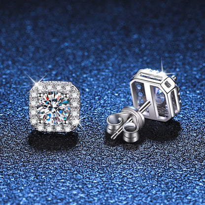 Square Stud 1C Earrings, 14K White Gold-Plated