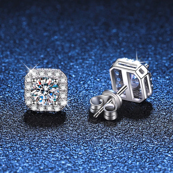 Square Stud 1C Earrings, 14K White Gold-Plated