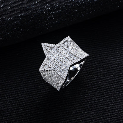 Moissanite Pentagram 14K White Gold-Plated Ring