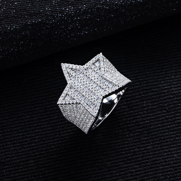 Moissanite Pentagram 14K White Gold-Plated Ring