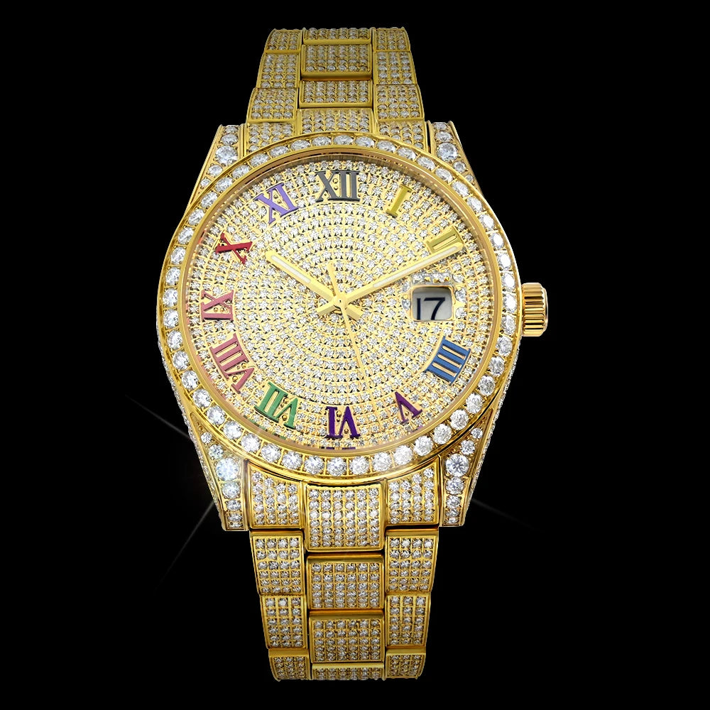 Bust Down VVS Moissanite Watch 14K Yellow Gold 41MM