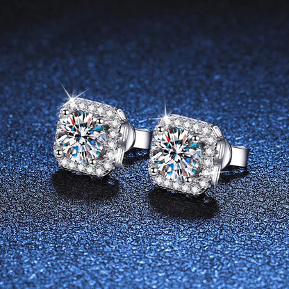 Square Stud 1C Earrings, 14K White Gold-Plated