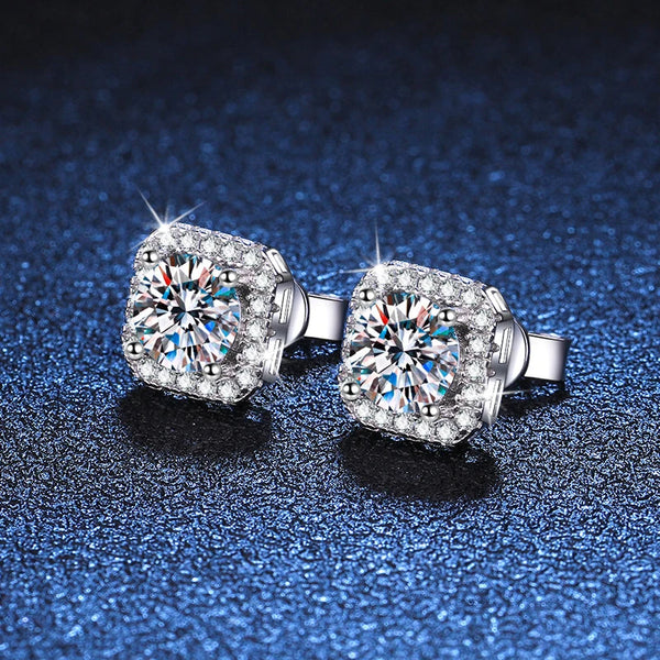 Square Stud 1C Earrings, 14K White Gold-Plated