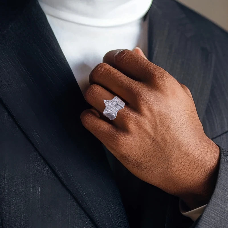 Moissanite Pentagram 14K White Gold-Plated Ring