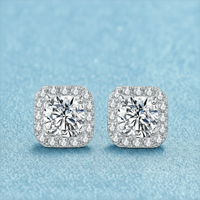 Square Stud 1C Earrings, 14K White Gold-Plated