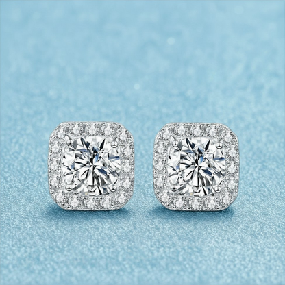 Square Stud 1C Earrings, 14K White Gold-Plated