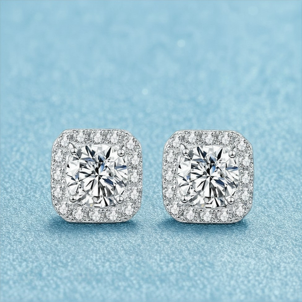 Square Stud 1C Earrings, 14K White Gold-Plated