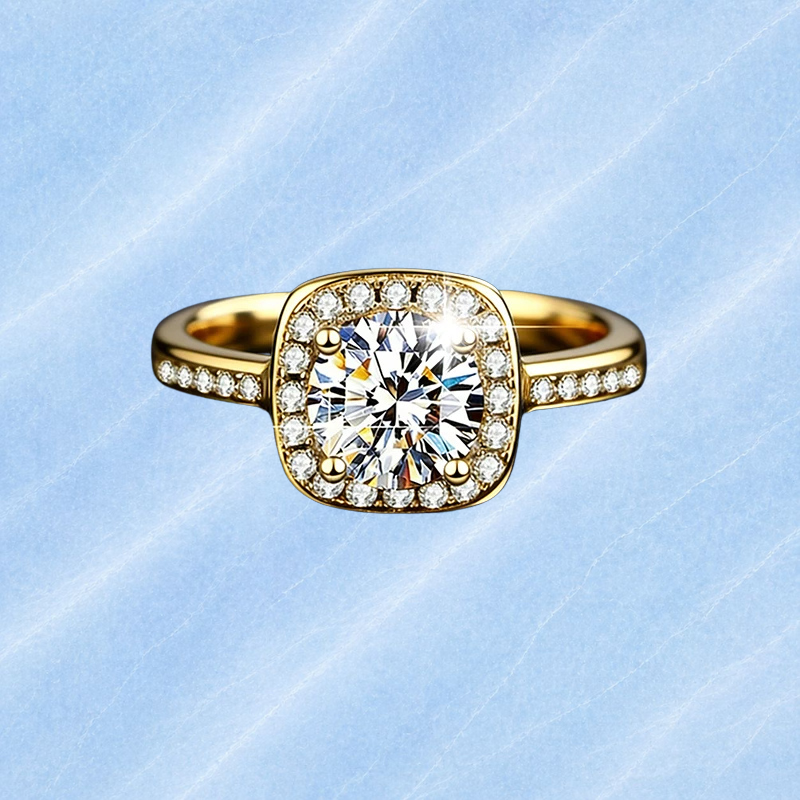 Square Halo Ring 1ct, 18k Gold-Plated, Adjustable