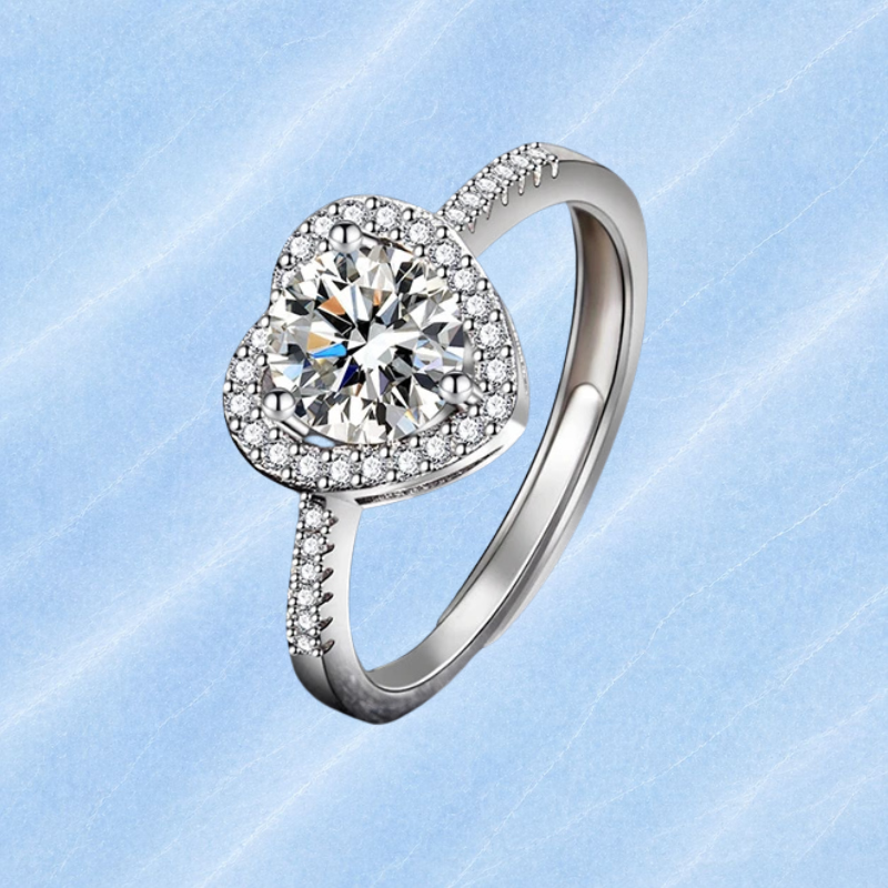 HEART MOISSANITE RING 1ct, Adjustable