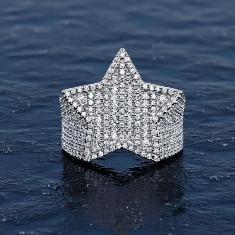 Moissanite Pentagram 14K White Gold-Plated Ring