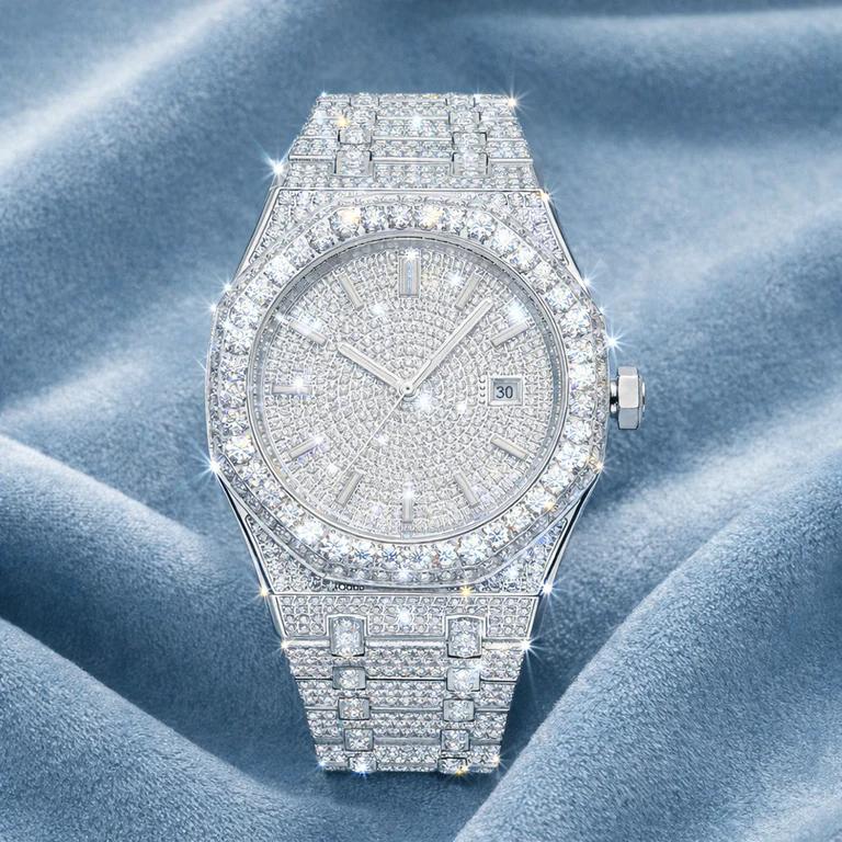 Bust Down Moissanite Watch 14K White Gold 42mm