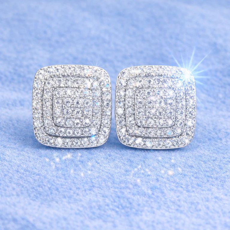 10MM BIG EARRINGS, 14K WHITE GOLD-PLATED