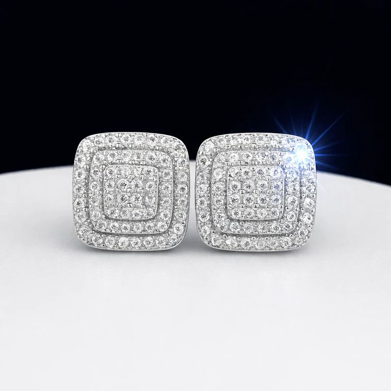 10MM BIG EARRINGS, 14K WHITE GOLD-PLATED