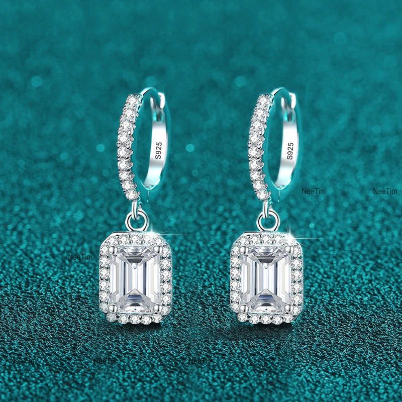Radiant Cut 1C Drop Earrings, White Gold-Plated
